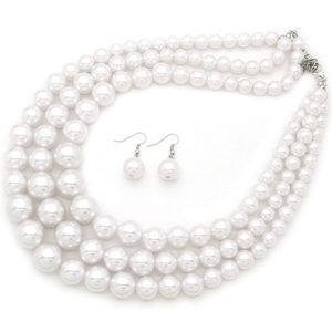 Three Strand Pearl Necklace with Earring Set